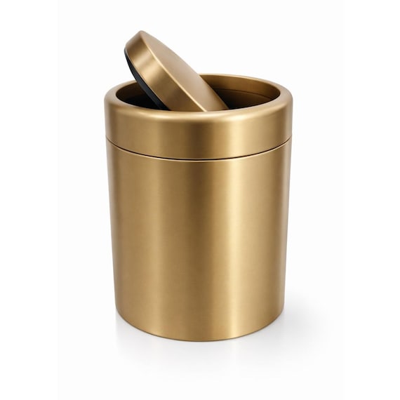 Gold Brushed Stainless Steel Bathroom Swing Lid Trash Can | Luxury Waste Bin | Rust-Proof Floor Use | Hotel & Commercial Grade