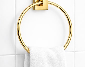 Square Guest Towel Ring 8 Inch, Wall Mounted Bathroom Towel Holder SUS304 Stainless Steel, Luxury Modern Bathroom Hardware