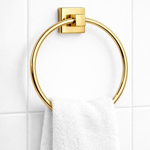 Square Guest Towel Ring 8 Inch, Wall Mounted Bathroom Towel Holder SUS304 Stainless Steel, Luxury Modern Bathroom Hardware