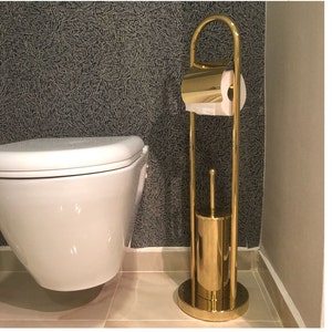 Porta carta igienica da appoggio per bagno con scopino, porta rotolo di carta igienica in acciaio inox, porta rotolo salvaspazio