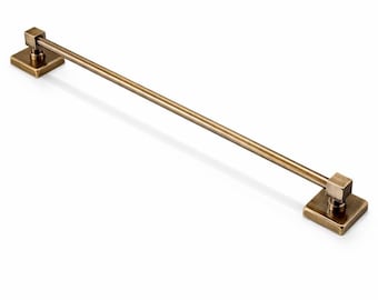 Gold Antique Stainless Steel Towel Bar, Wall Mounted Bathroom Towel Holder SUS304, Square Mount Heavy Duty Vintage Hotel Towel Rail