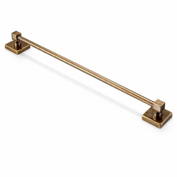 Gold Antique Stainless Steel Towel Bar, Wall Mounted Bathroom Towel Holder SUS304, Square Mount Heavy Duty Vintage Hotel Towel Rail
