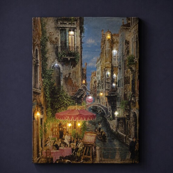 LED Venice Canal Canvas Art, Venetian Street Scene Wall Decor, Battery Powered Lighted Canvas, Romantic Italy Gift