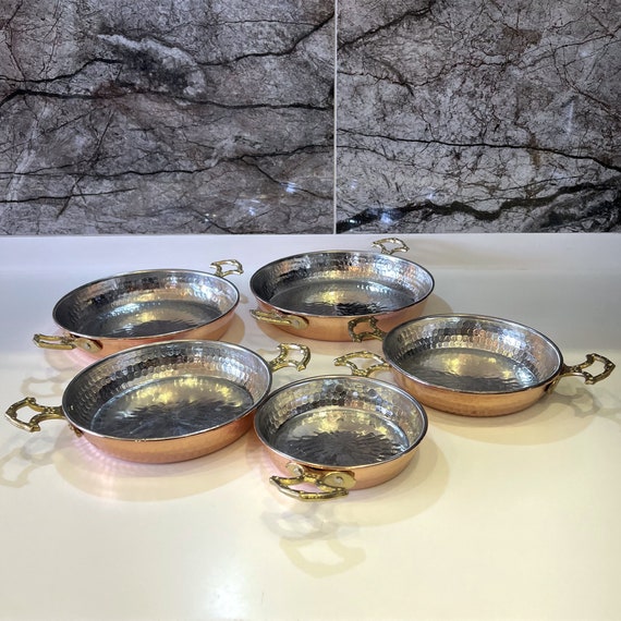Handmade Copper Pan Set: Artisanal Cookware with Brass Handles