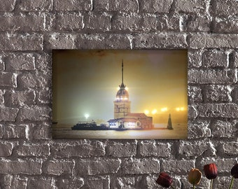 LED Illuminated Canvas Art Istanbul Maiden's Tower LED Light Up Canvas Print ,Illuminated Maiden's Tower,Cityscape LED Canvas Print