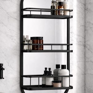 360 Rotating Wall Mirror with Shelf – Luxury Stainless Steel Bathroom Vanity Makeup Mirror – BRASS/Gold/Chrome/Black/Antique Finish Options image 15