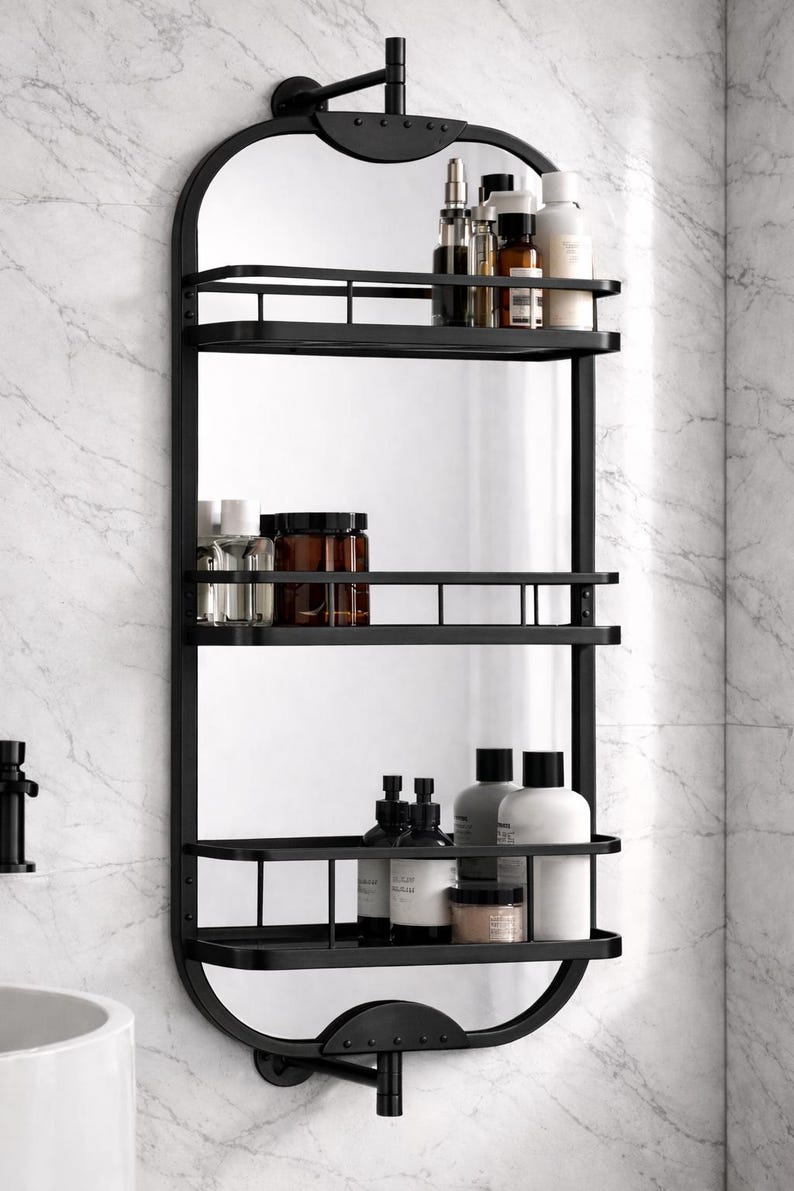 360 Rotating Wall Mirror with Shelf – Luxury Stainless Steel Bathroom Vanity Makeup Mirror – BRASS/Gold/Chrome/Black/Antique Finish Options image 15