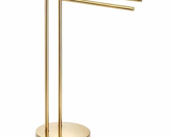 Freestanding Double Towel Rack, SUS304 Stainless Steel Floor Towel Stand, Luxury Bathroom Organizer, Heavy Base No Drill Design