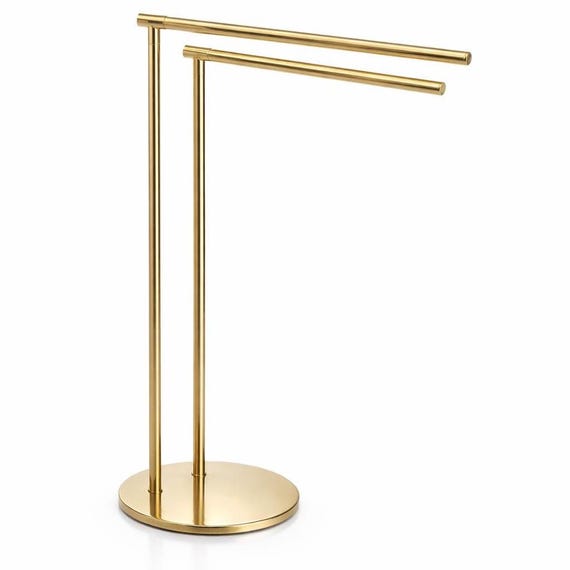 Freestanding Double Towel Rack, SUS304 Stainless Steel Floor Towel Stand, Luxury Bathroom Organizer, Heavy Base No Drill Design