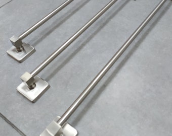 Chrome Brushed Stainless Steel Wall-Mounted Towel Bar 12.5'' 16.5'' 20.5'' Square Detail Exclusive Colors Heavy-Duty for Modern Bathrooms