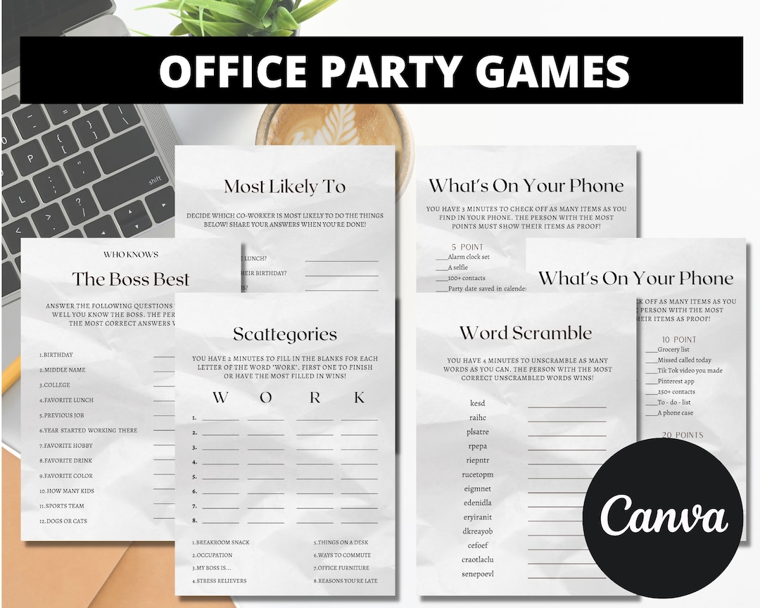 Office Party Printable Games Printable Games in Canva Instant PDF