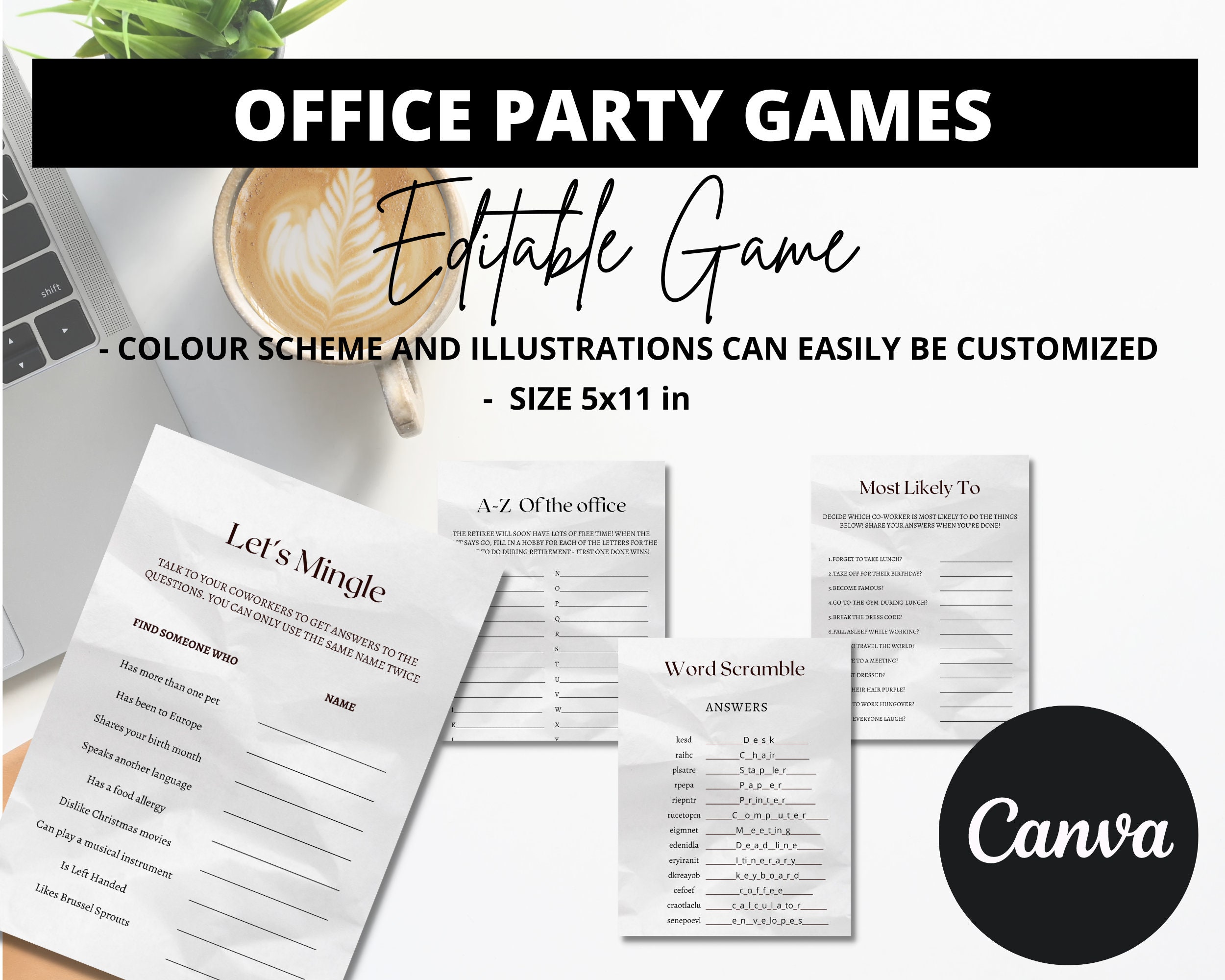 Office Party Printable Games, Printable Games in Canva. Instant PDF ...