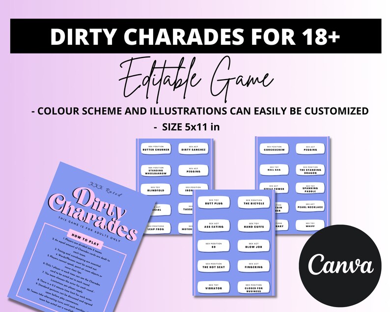 Dirty Charades Printable Games, Printable Games in Canva. Instant PDF ...