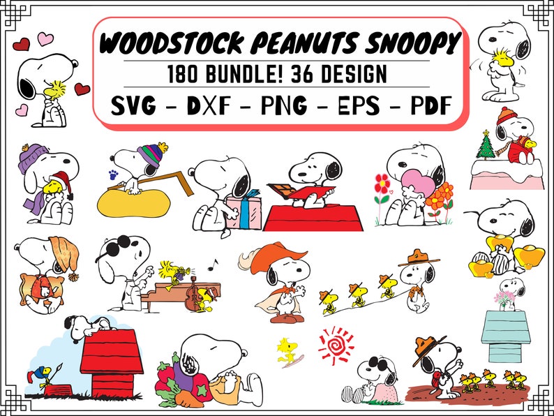 Woodstock Peanuts Snoopy Bundle 180, Svg, Dxf, Eps, Png, Pdf, Snoopy