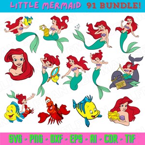 Paquete de La Sirenita, 91 PAQUETES, Ariel Svg, Archivo Cricut, Svg, Png, Dxf, Eps, Ai, Cdr, Tif