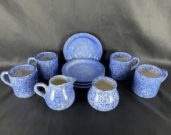 Esponja azul cobalto vintage / juego de café o té splatterware