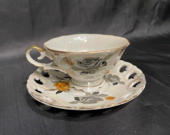 Vintage Japanese Lusterware Teacup and Saucer