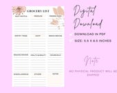 Grocery Shopping List Digital Download Grocery Printable Template