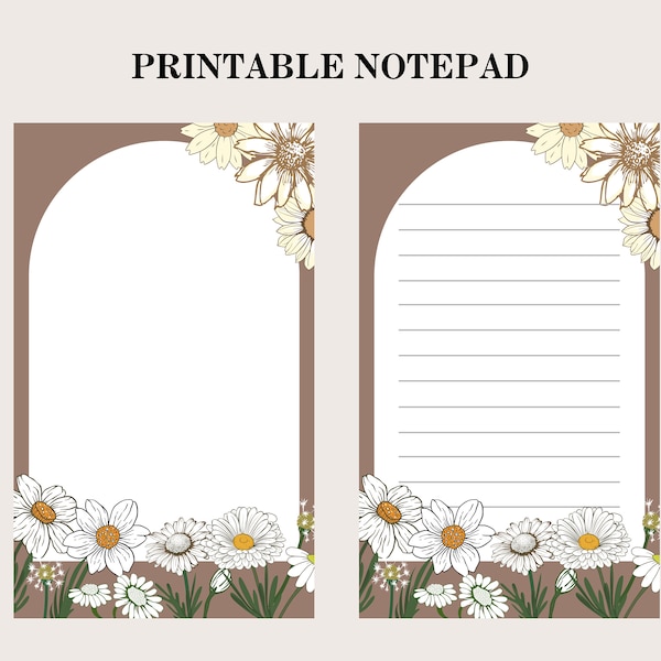 Printable Notepad Template Digital Download Floral Style Notes pdf file