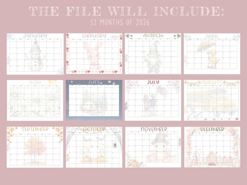 2026 Calendar Printable | Editable Monthly PDF (letter Size) - Etsy
