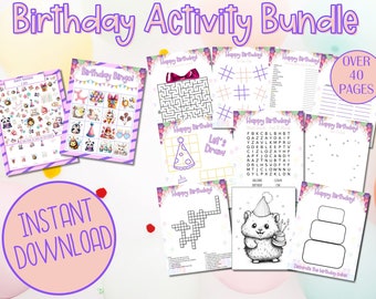 Kid's Birthday Activity Bundle | Games, Mazes, Coloring (PDF Download)