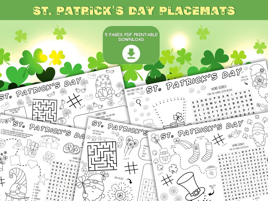 St. Patrick's Day Activity Placemat | Coloring Pages (printable PDF) - Etsy