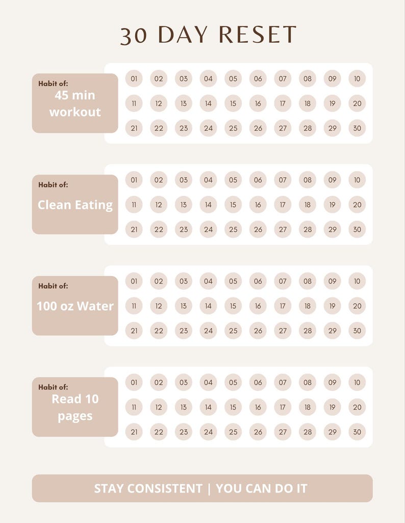 30 Day Health Habit Tracker Printable | Soft Challenge Wellness Planner ...