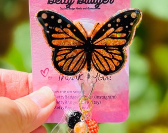Monarch Butterfly Badge Reel, Orange Black Monarch Butterfly Badge Reel, Butterfly Badge Holder, Glitter Butterfly, Monarch Butterfly Gift