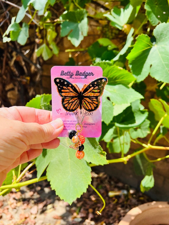 Monarch Butterfly Badge Reel, Orange Black Monarch Butterfly Badge