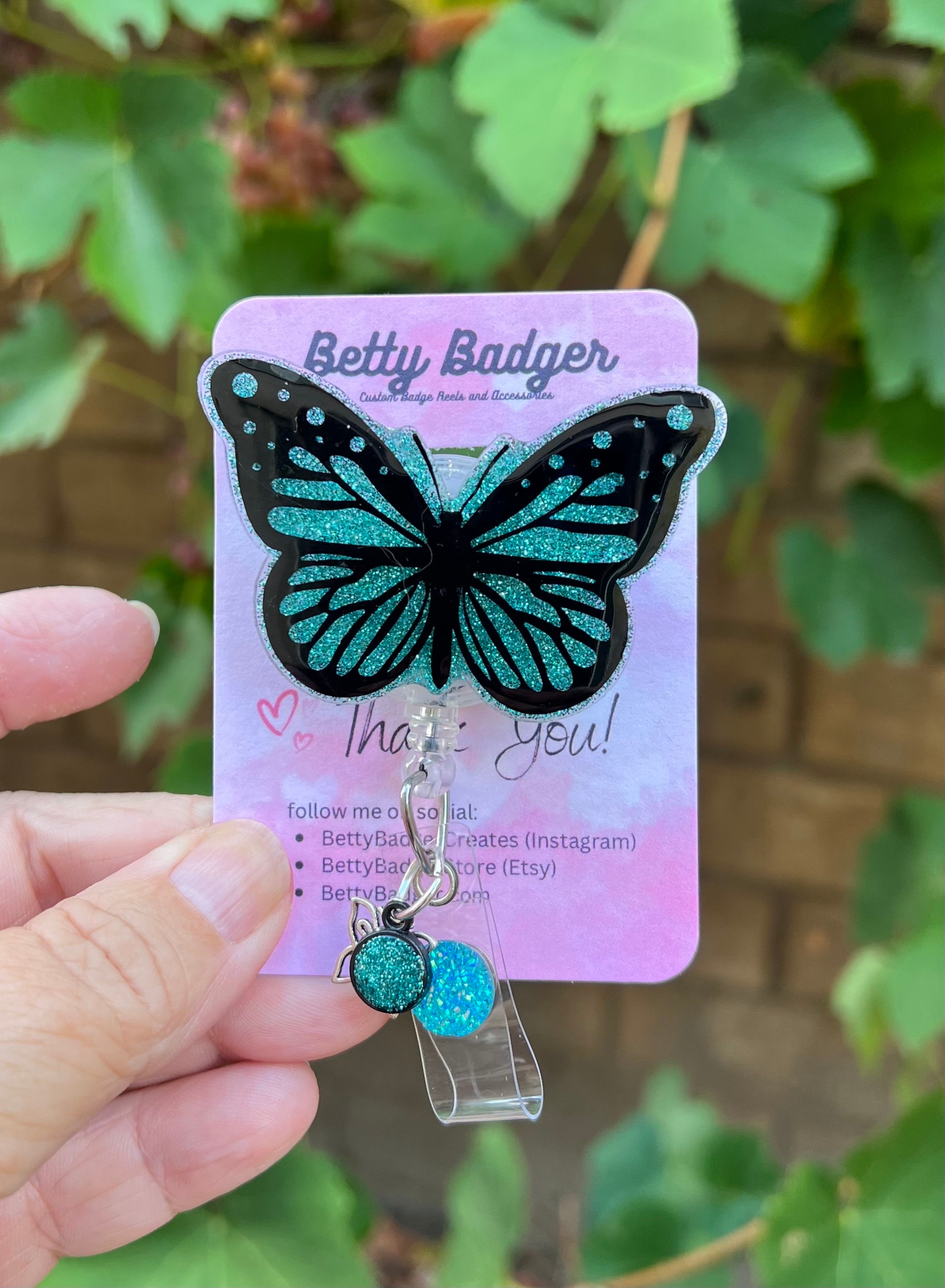 Butterfly Badge Reel, Teal Black Butterfly Badge Reel, Butterfly