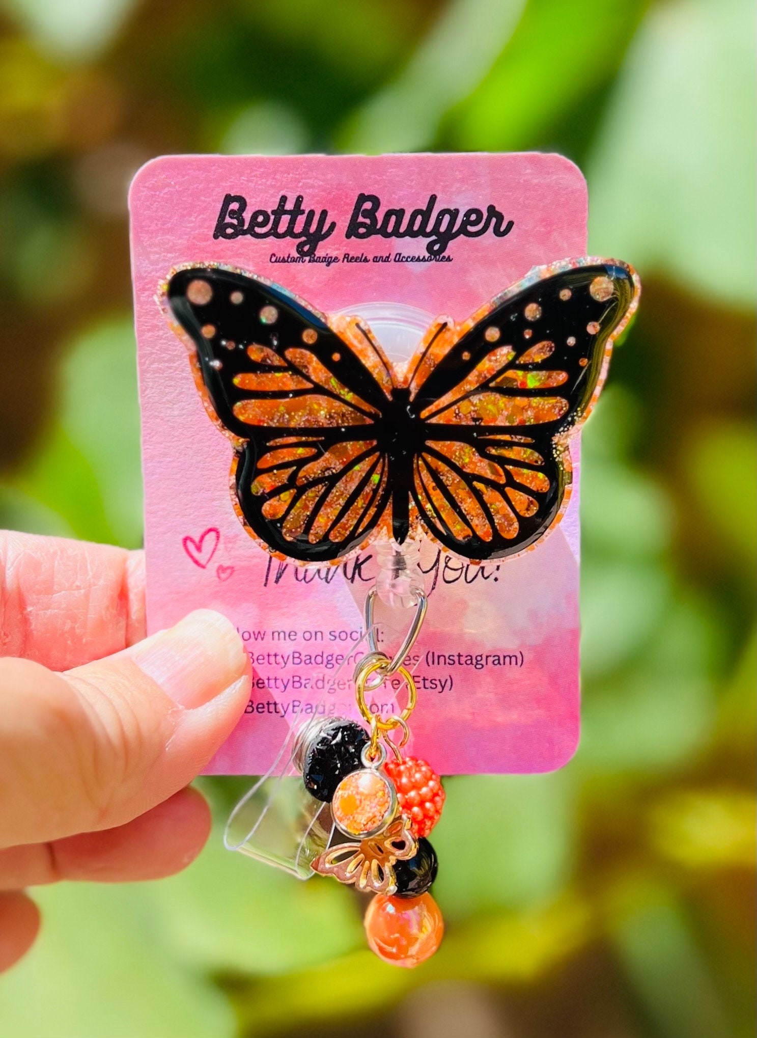 Monarch Butterfly Badge Reel, Orange Black Monarch Butterfly Badge Reel, Butterfly Badge Holder, Glitter Butterfly, Monarch Butterfly Gift