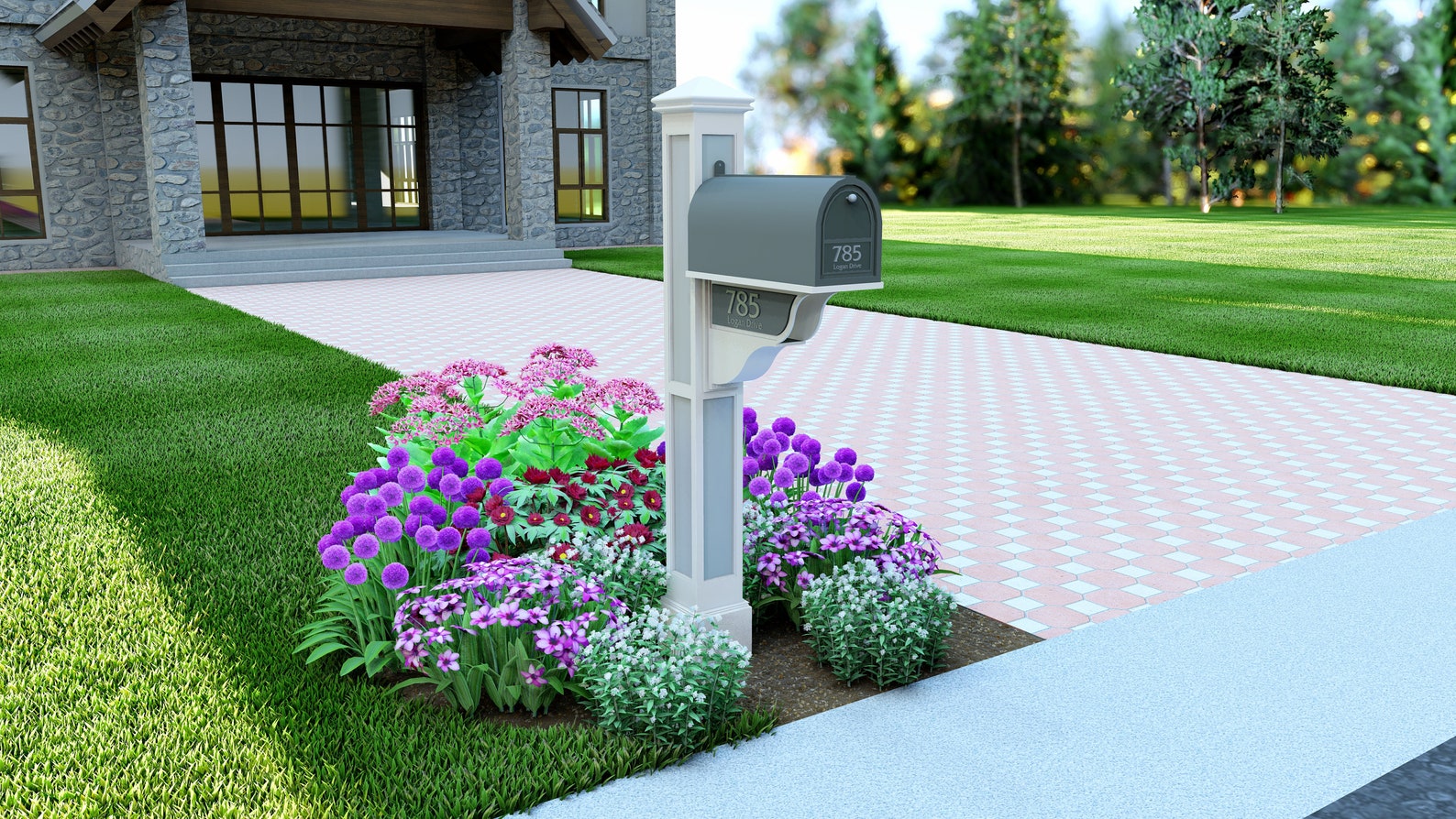 Mailbox Landscape Design Template. Plant by Number . Digital Schematic