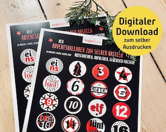 Adventskalender Zahlen DIY Farbe rot, digitaler Download zum Ausdrucken, super für Bierkästen, Biertrinker Bier Kalender für Männer & Frauen