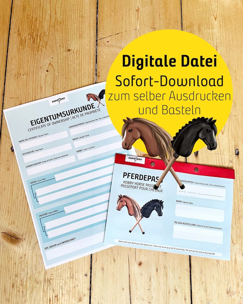 Hobby Horse DIY Pferdepass und Eigentümerurkunde digitaler Download zum