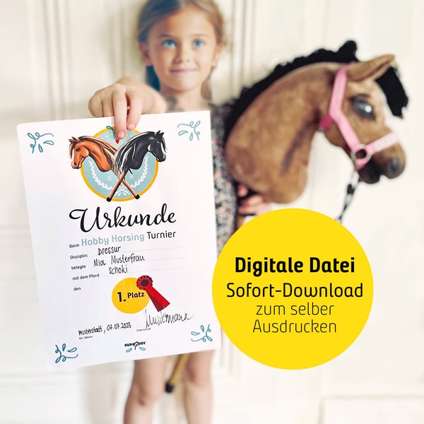 Certificat du tournoi Hobby Horse + téléchargement numérique à imprimer soi-même, superbes accessoires pour le tournoi Hobby Horse