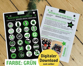Adventskalender Zahlen DIY Farbe grün, digitaler Download zum Ausdrucken, super für Bierkästen Biertrinker Bier Kalender für Männer & Frauen