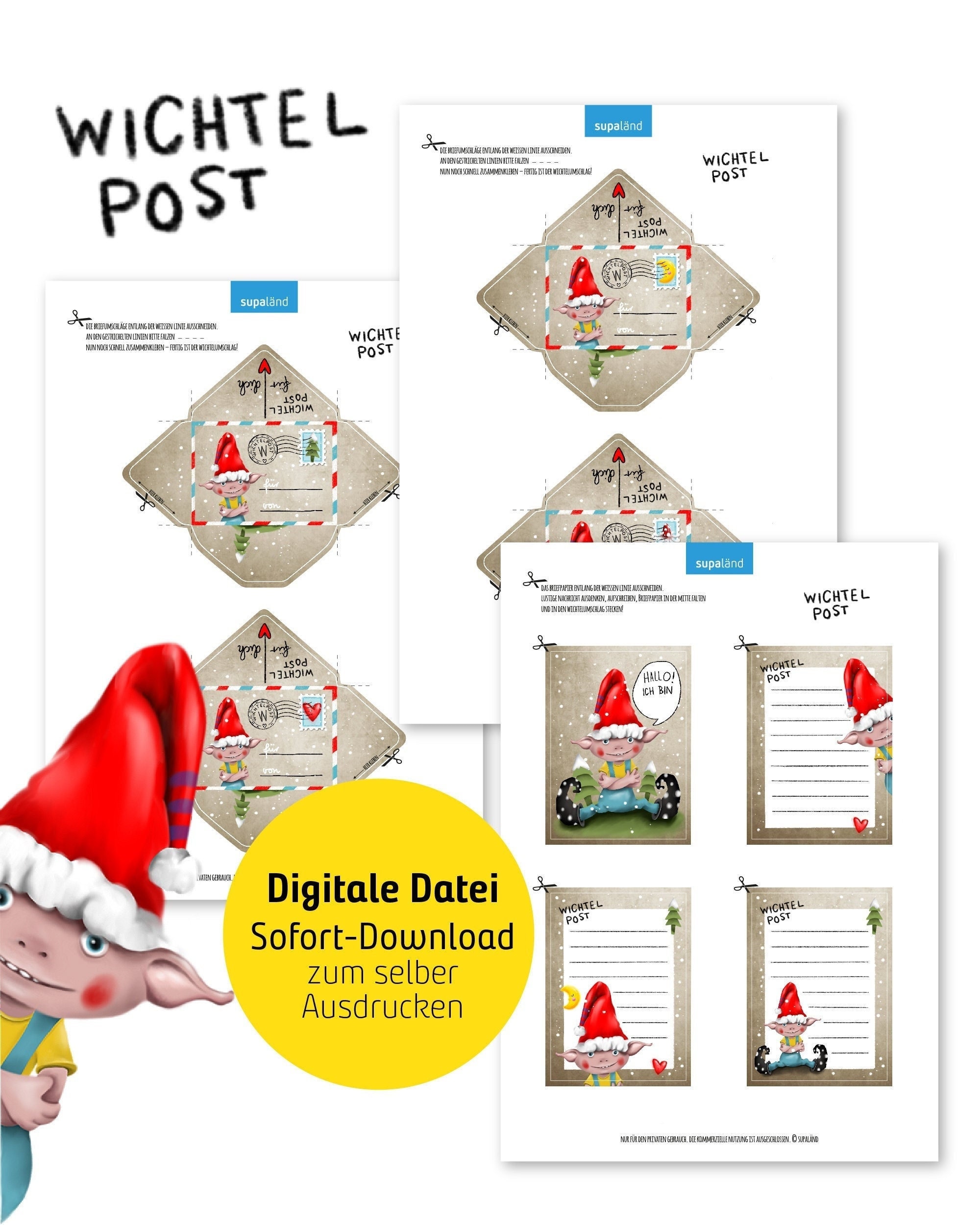 Wichtelpost Wichtelbriefe DIY Vorlage supaländ + digitaler Download zum Ausdrucken, süße Idee für die Adventszeit Kinder, Wichtel Zubehör