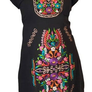 Mexican Embroidered Dress from Oaxaca Mexico Medium womens vestidos bordados mexicanos huipil black colorful dress vestidos mexicanos long t