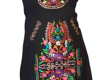 Mexican Embroidered Dress from Oaxaca Mexico Medium womens vestidos bordados mexicanos huipil black colorful dress vestidos mexicanos long t