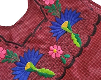 Traditional Mexican Apron for Women with Pockets and Beautiful Flower Embroidery - Mandiles para Mujer Mexicanos Mandil  escapulario mandil