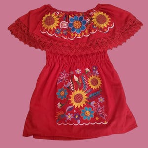 Vestito tradizionale messicano autentico per bambine, con spalle scoperte e ricami floreali, vestito messicano per bambine, vestito Campesina per bambine, cinco 5 de Mayo