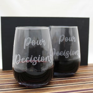 Set of 2 Custom Engraved Stemless Wine Glasses