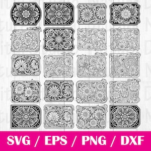 Tooled Leather Pattern Floral SVG Bundle, 20 svg files, svg files for cricut, svg cricut, Cut Files Cricut, Digital Download, PNG, EPS, #4