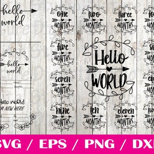 Hola mundo svg / anuncio de bebé svg / Rondas de hitos del bebé svg / estadísticas de nacimiento svg / rondas de bebé de flores svg / signo de recién nacido svg / bebé svg