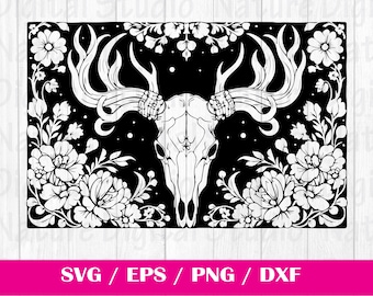 Tooled Leather Pattern Reindeer Longhorn Skull SVG, svg files , Carving and Tooling Pattern, Digital Download, Silhouette Svg, Reindeer2