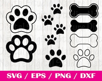 Pata SVG, Pata de perro Svg, Hueso de perro Svg, Pata de mascota svg, Pata de animal svg, Silueta o Cricut, Hunde SVG Cortar archivos, Pata Clipart, Patrón de pata