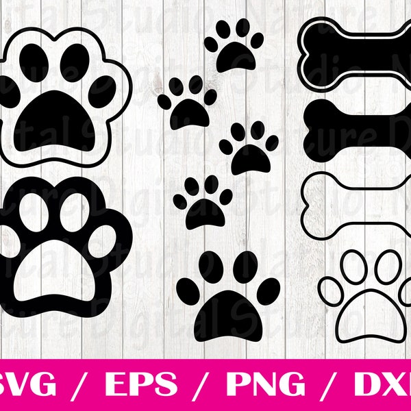 Paw SVG, Dog Paw Svg, Dog Bone Svg, Pet Paw svg, Animal paw svg, Silhouette or Cricut, Hunde SVG Cut Files, Paw Clipart , Paw Pattern