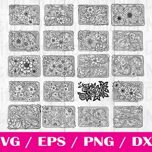 Tooled Leather Pattern Floral SVG Bundle, svg files, svg files for cricut, svg cricut, Cut Files Cricut, Digital Download, PNG, EPS,