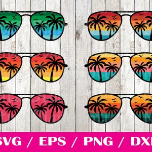 Beach Sunglasses SVG cut file Palm tree Sunglasses Hello Summer Palms shades Beach vibes Vacation shirt Silhouette Iron on Aviators Retro