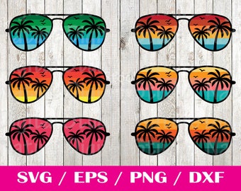 Beach Sunglasses SVG cut file Palm tree Sunglasses Hello Summer Palms shades Beach vibes Vacation shirt Silhouette Iron on Aviators Retro